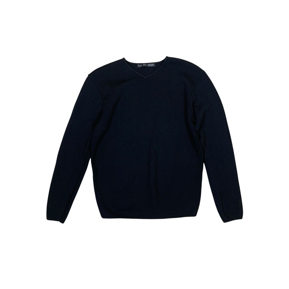 Zara Man Black V Neck Knit Sweater Minimalist Quiet Luxury Mens L